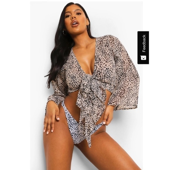 Boohoo Tops - NWT! Animal Print Chiffon Tie Front Crop Top size Small